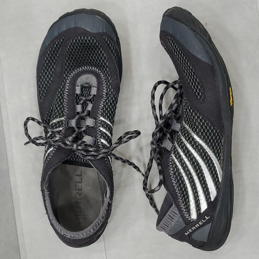 Merrell Pace Glove barefoot running shoes women's sz 9 black mesh Vibram sole